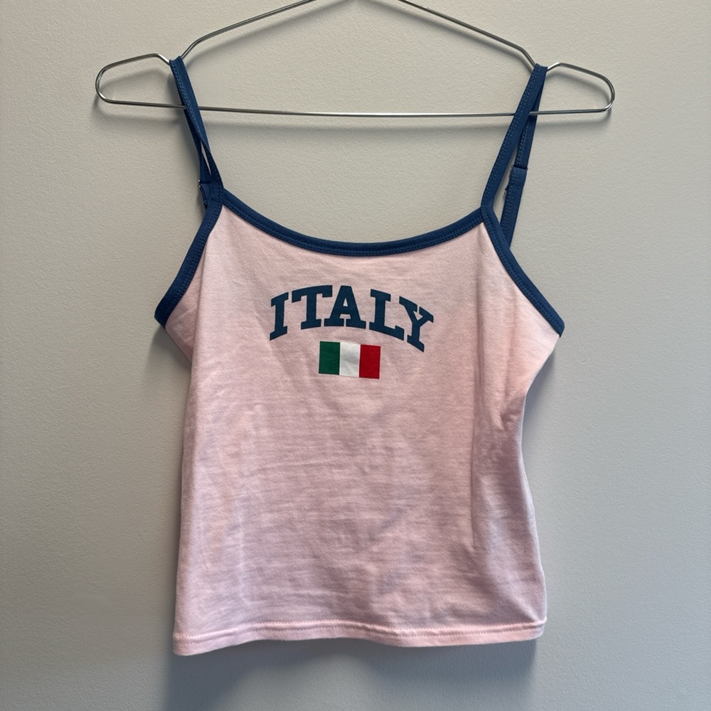 Pink Italy Tank Top with Blue Trim